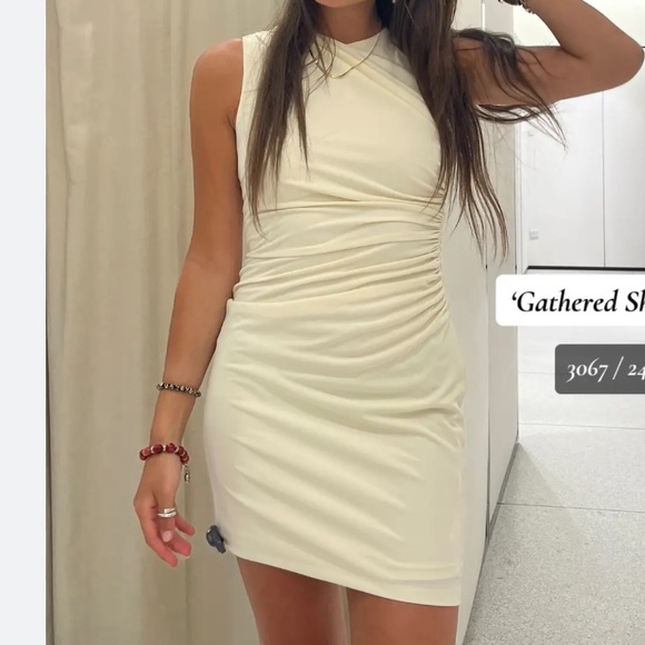 Zara NWT gathered ruched stretchy mini dress - off white ivory color - Picture 7 of 15